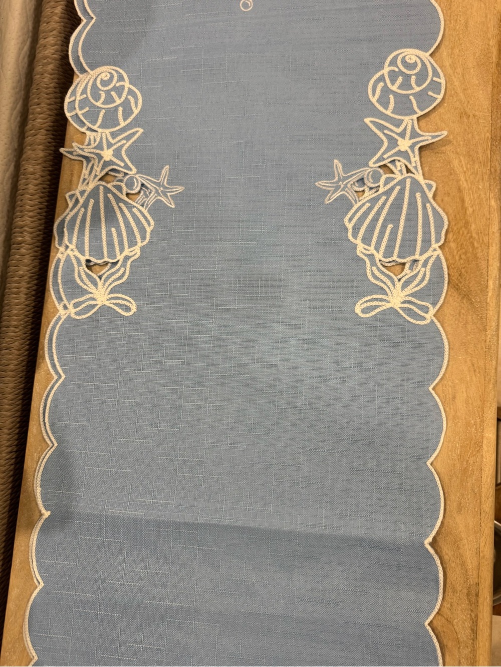 Coastal Blue Embroidered Shell Table Runner - Home Dining - Picture 2 of 3